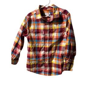 Cat & Jack Kids Boys Plaid Long Sleeve Button Up Shirt Size 6/7 Red Blue Yellow